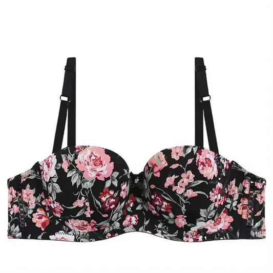 T-Shirt Bra Floral Printed Wired Bra (Black)