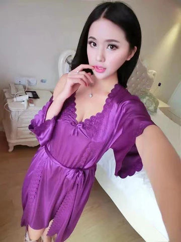 2 Pcs Satin Short Night Dress