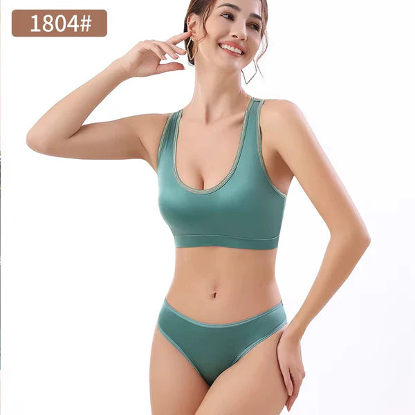 Basic Seamless Satin Bra Panty Set (Green)